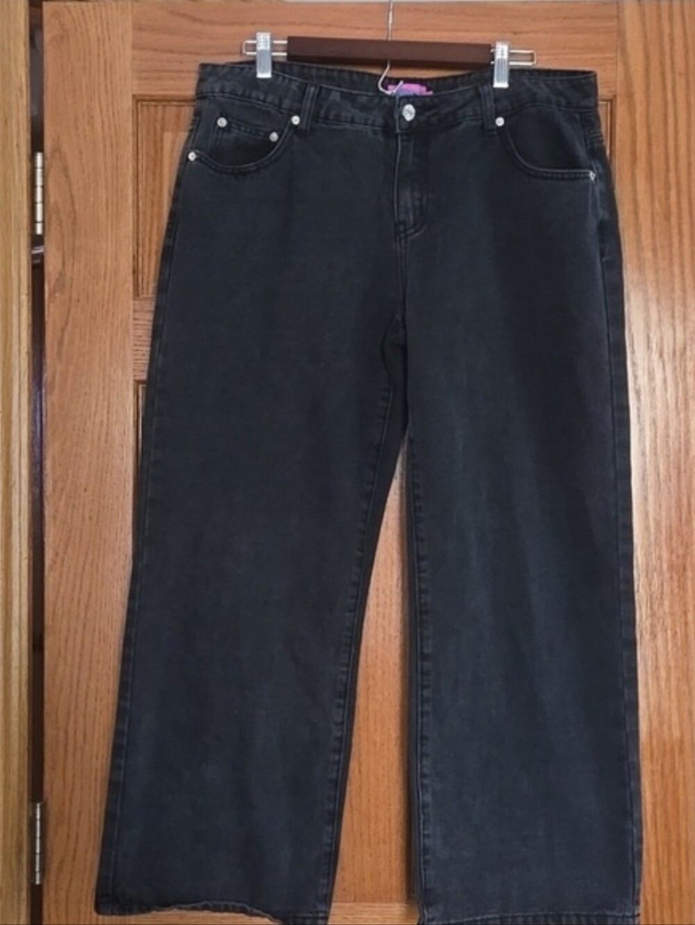EDIKTED Low Rise Wide Leg Jeans Washed Charcoal Black Denim Size XL - Picture 2 of 11